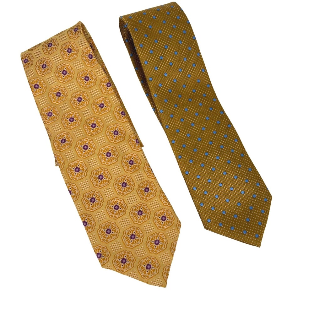Jos A Bank Signature Collection Silk Tie Lot 2 Yellow Gold Polka Dot Medallion